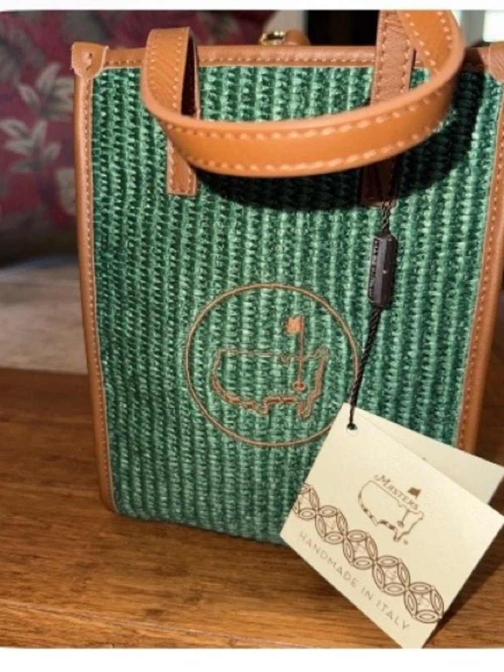 Masters - Green Woven Tote with Tan Leather Trim - Italian Craftsmanship